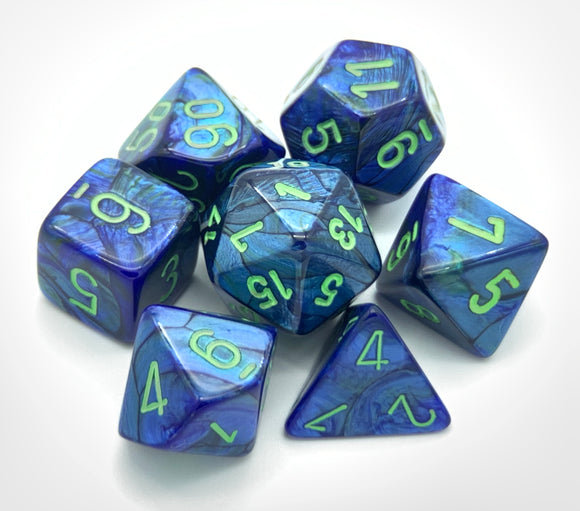 Chessex Dice Set - Lustrous Dark Blue w/Green