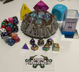 Dwarven Crate Glow in the Dark Chessex with Foam Dice and Rainbow Metal Dice